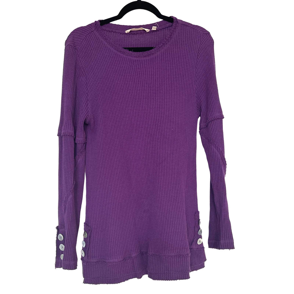 Soft Surroundings Purple Waffle Knit Raw Hem Tunic with Buttons